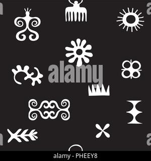 Afrikanische Symbole, Muster mit trybal Icons, Hieroglyphe, alte Design Stock Vektor