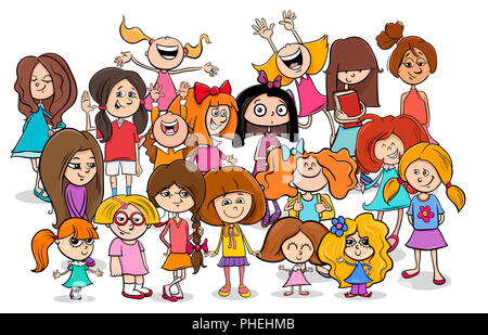 Kind oder Teenager Cartoon Mädchen Zeichen Gruppe Stockfoto
