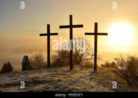 Überquert; Sonnenaufgang; Schwäbische Alb; Deutschland; Stockfoto