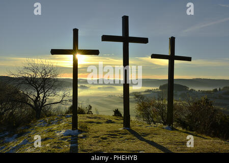 Überquert; Sonnenaufgang; Schwäbische Alb; Deutschland; Stockfoto