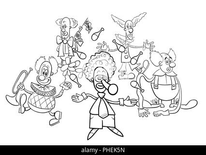 Clowns Zeichentrickfiguren Gruppe Buch Färbung Stockfoto