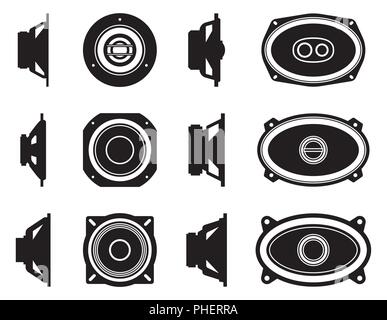 Lautsprechertreiber Symbole gesetzt. Silhouette Vektor Stock Vektor