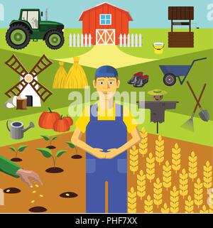 Farbe vector clip art Infografiken Bildung. Beruf des Landwirts Stock Vektor