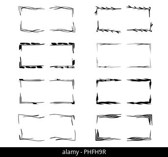 Schwarz lineare Grunge frames Sammlung. Set mit geometrischen Rechteck leer Grenzen Elemente. Vector Illustration. Stock Vektor