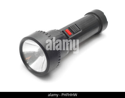 schwarze Taschenlampe isoliert auf weiss Stockfoto