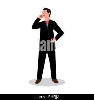 Unternehmer stehen Rede auf dem Smartphone.business Konversation. Vector Illustration Stock Vektor