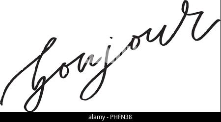 Bonjour Paris Phrase Vektor Schriftzug Kalligraphie Pinsel Stock Vektor