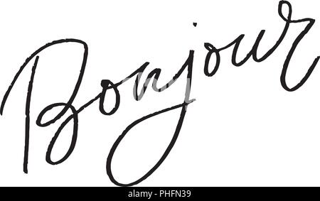 Bonjour Paris Phrase Vektor Schriftzug Kalligraphie Pinsel Stock Vektor