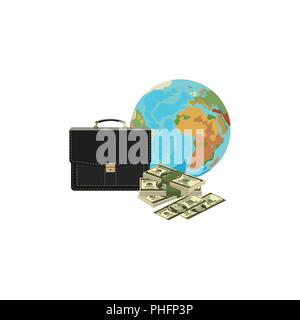 Farbe Bild. Geschäftsidee - Portfolio, Geld und den Planeten Stock Vektor