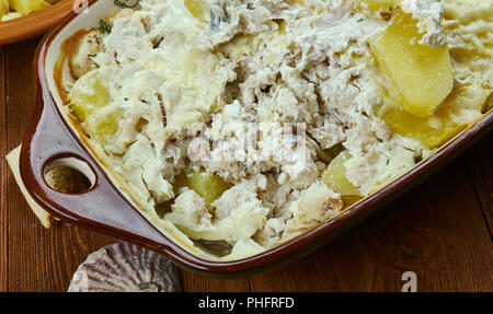 Portugiesisch Bacalhau com Natas Stockfoto