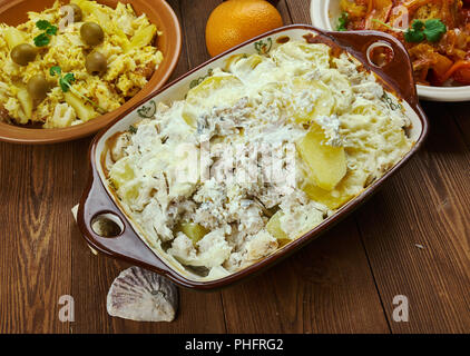 Portugiesisch Bacalhau com Natas Stockfoto