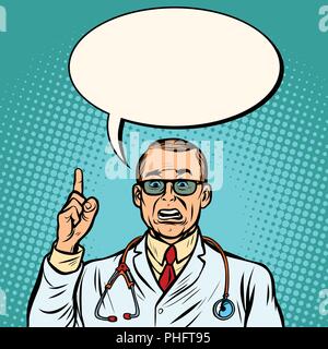 Skeptisch männlicher Arzt. Medizin und Gesundheit. Comic cartoon Pop Art retro Vektor illustration Zeichnung Stock Vektor