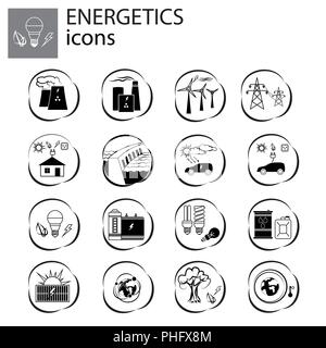 Power Engineering, Power Set, Energetik, schwarz auf weißem Hintergrund Stock Vektor