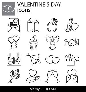 Web Icons Set - Valentinstag schwarz auf weißem Hintergrund Stock Vektor