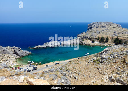 Schönen St. Paul's Bay in der Nähe der Stadt Lindos, Rhodos, Griechenland Stockfoto