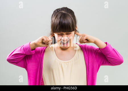 Wütende Mädchen will nicht zu hören. Stockfoto