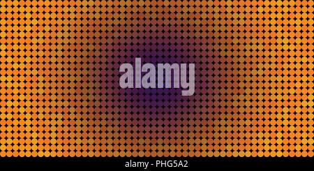 Vector Hintergrund aus einem violetten Zentrum orange Kanten Gradienten und und sich Kreise ähnlich Pixel. Stock Vektor