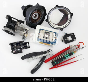Optische Bauteile auf der Tabelle Stockfoto