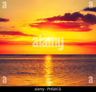 Flic en Flac Strand bei Sonnenuntergang. Stockfoto