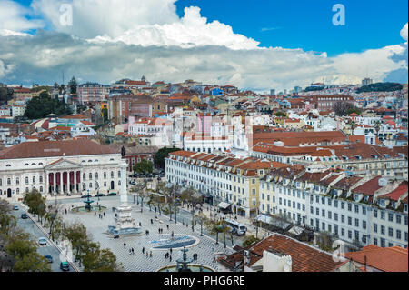 Blick auf den Rossio Square im Zentrum von Lissabon, Portugal Stockfoto