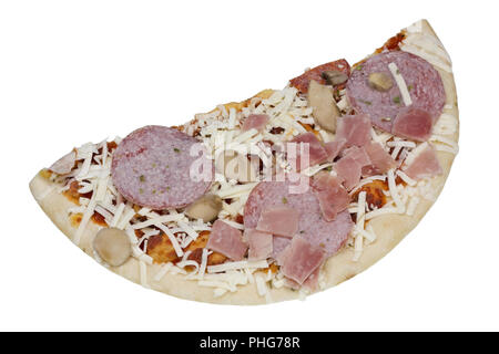 Die Hälfte der gefrorene Pizza mit Salami Stockfoto