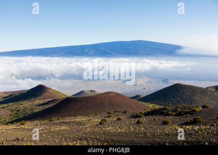 Atemberaubende Aussicht auf Mauna Loa Vulkan auf der grossen Insel von Hawaii. Der größte Vulkan subaerial in beiden Masse und Volumen, Mauna Loa wurde prüfen Stockfoto