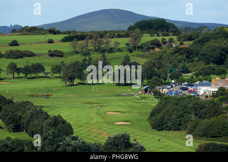 Überblick über Langland Bay Golf Club - ein 18-Loch Golfplatz in einem Gebiet von außergewöhnlicher natürlicher Schönheit mit Blick auf Langland Bay in der Nähe von Swansea, Wales, Großbritannien Stockfoto