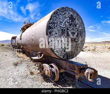 Rost Lokomotivmotoren in der Cemeterio de Trenes (Friedhof), Uyuni, Potosi, Bolivien Stockfoto