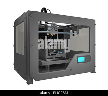 3D-Drucker drucken unendlich kleine 3D-Drucker. 3D-Rendering Stockfoto