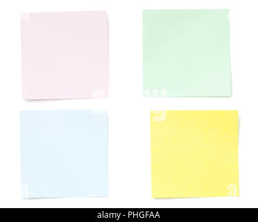 Sticky Post beachten Sie Papier isoliert auf weißem Hintergrund Stockfoto