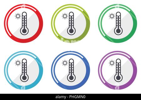 Heiße temperatur Flachbild vektor Web Icon Set, bunte runde internet Buttons in eps 10 auf weißem Hintergrund Stock Vektor