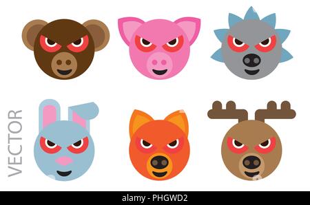 Vector Illustration eines emotionalen Tier Gesichter Stock Vektor