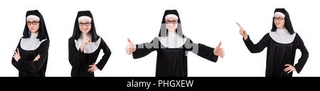 Junge ernsthafte Nonne isoliert auf weiss Stockfoto