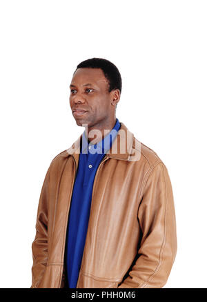Schweren afrikanischen Mann in Leder Jacke Stockfoto