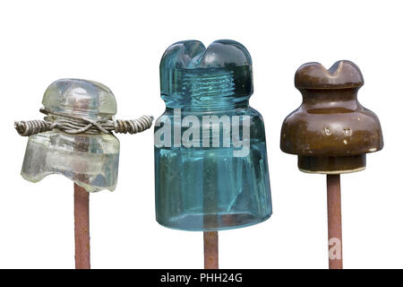 Alte Glas und Keramische Isolatoren Stockfoto