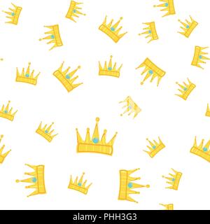 Vector Illustration. Nahtlose Golden Crown pattern mit Edelsteinen weißer Hintergrund Stock Vektor