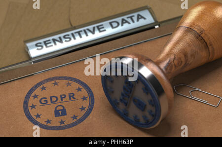 Bipr Etikett auf einem Hintergrund mit dem Text sensible Daten und einen Stempel. Konzept der Europäischen Allgemeine Datenschutzverordnung befinden Stockfoto