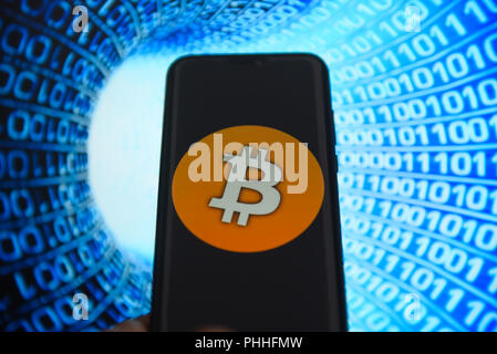 Krakau, Polen. 1. Sep 2018. Bitcoin Logo ist auf ein Android mobile Gerät gesehen. Credit: Omar Marques/SOPA Images/ZUMA Draht/Alamy leben Nachrichten Stockfoto