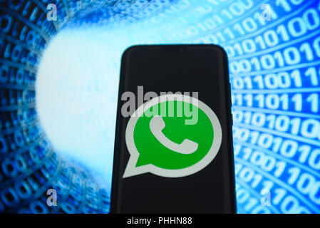 Krakau, Polen. 1. Sep 2018. WhatsApp Logo ist auf ein Android mobile Gerät gesehen. Credit: Omar Marques/SOPA Images/ZUMA Draht/Alamy leben Nachrichten Stockfoto