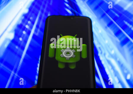 Krakau, Polen. 1. Sep 2018. Android Logo ist auf ein Android mobile Gerät gesehen. Credit: Omar Marques/SOPA Images/ZUMA Draht/Alamy leben Nachrichten Stockfoto