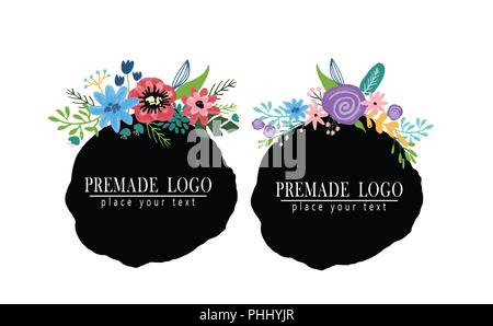 Hand cute floral logo Vorlage erstellt Stock Vektor