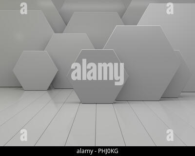 Weiß abstrakte geometrische sechseckige Hintergrund. 3D-Rendering Stockfoto