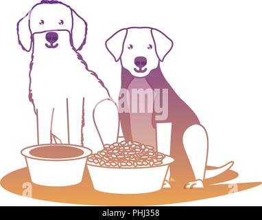 Süße Hunde mit futternäpfe auf weißem Hintergrund, Vector Illustration Stock Vektor