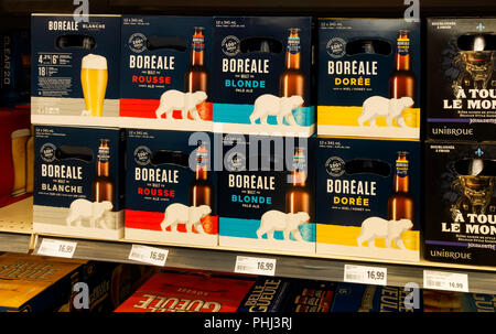 Bier auf Verkauf zu einem Montreal Supermarkt: Boreale - blond, doree, Rousse. Blanche Stockfoto