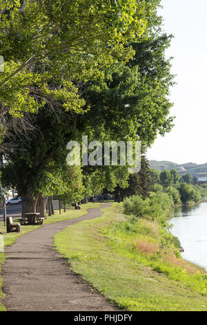 Park und Deich entlang des Missouri River, Ft Benton, MT, USA Stockfoto