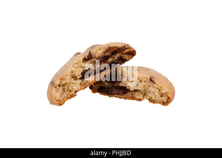 Hausgemachte Chocolate Chip Cookie auf weißem Hintergrund. Sweet Keks. Stockfoto