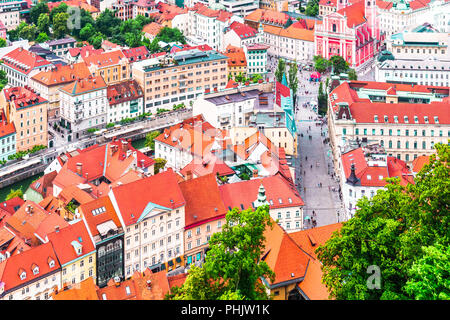 Luftaufnahme der Stadt Ljubljana aus der Burg von Ljubljana - Slowenien Stockfoto