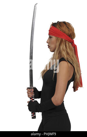 Frau Samurai Schwertkämpfer Stockfoto