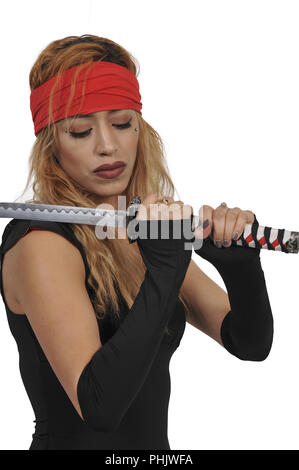 Frau Samurai Schwertkämpfer Stockfoto