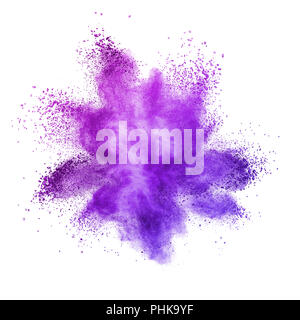 Explosion der farbigen Pulver, auf ultra violette Hintergrund isoliert. Stockfoto